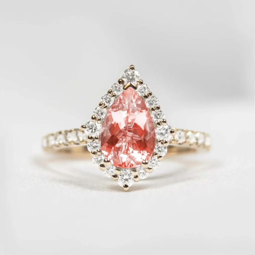 The Sierra Pear Morganite Halo Engagement Ring from Lisa Robin Jewelry