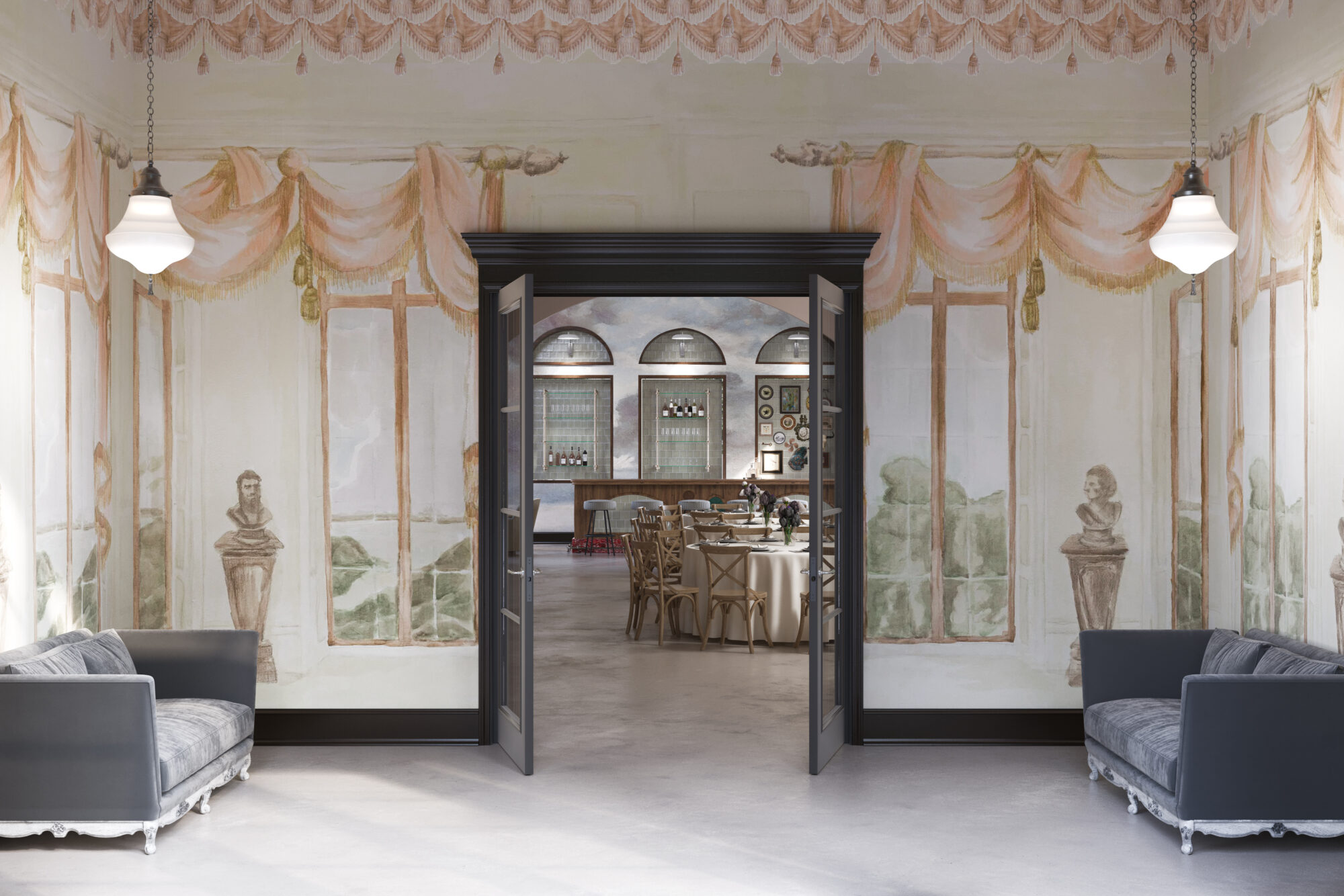This is a photo of the event center vestibule at Petite Acres in New Buffalo Michigan