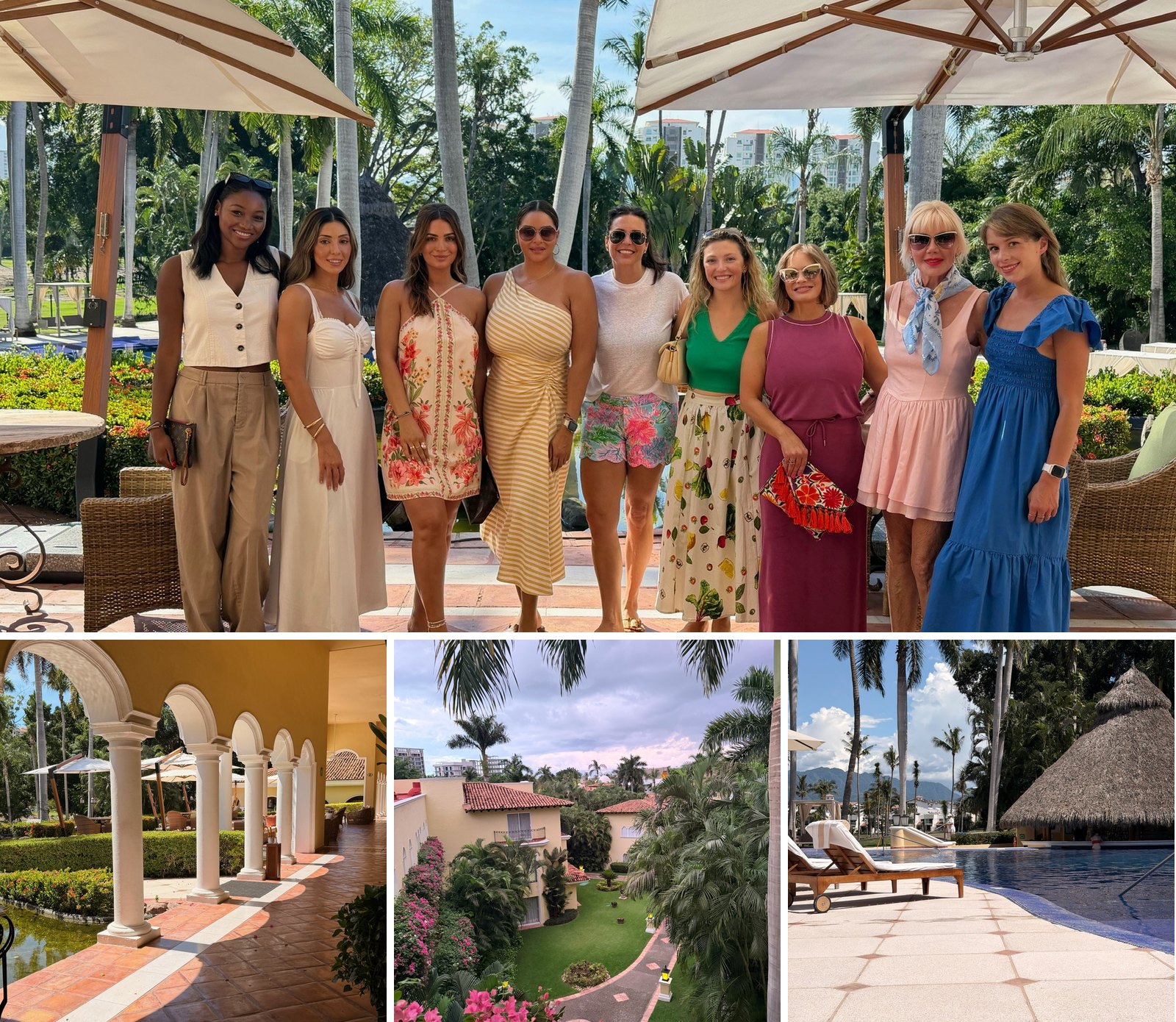 Wedding creators group at Casa Velas Puerto Vallarta, with the resort’s arches, gardens and pool